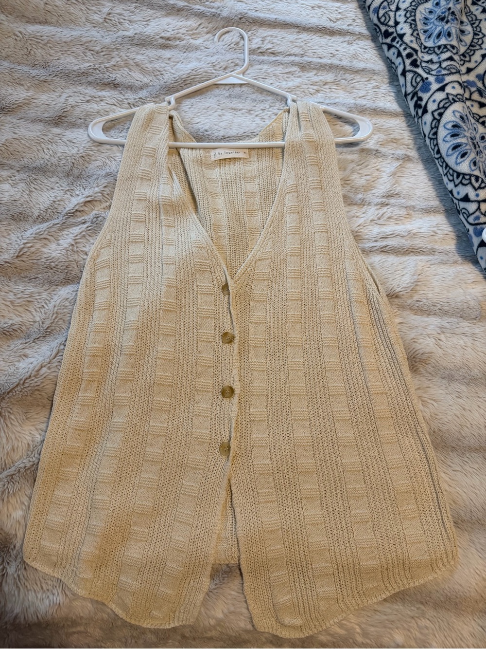By Together Cream Sleeveless Knit Button-Front Vest
